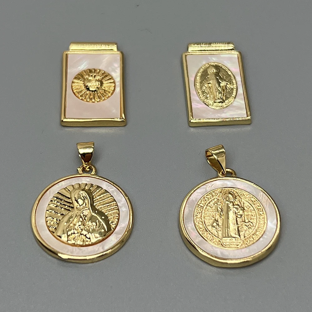 Fashion Natural Sea Shell Religious Pendants Jesus Virgin Mary Charms For Jewelry Making Women Necklace Bracelet