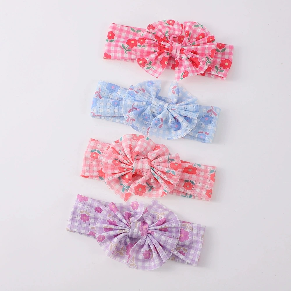 

Бантик для волос для маленьких девочек, летние весенние повязки на голову, нейлоновая повязка на голову с цветочным принтом для новорожденных, мягкий милый тюрбан с бантом, повязка на голову для детей