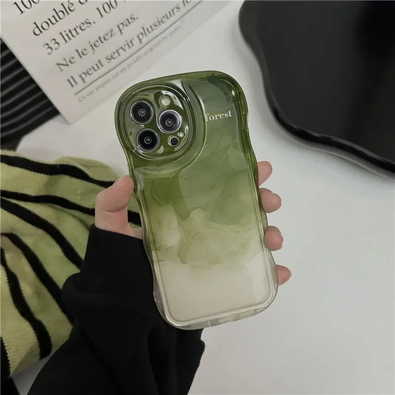 Retro Pines forest green Gradient oil painting art Phone Case For iPhone 15 14 13 12 Pro Max 15 Plus Case Cute Shockproof Cover