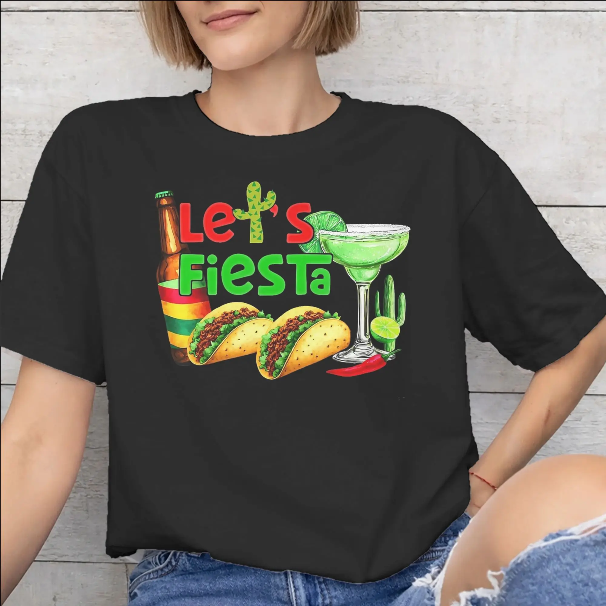 Men Women New Arrival Let's Fiesta Cinco De Mayo   Tee T Shirt Cotton  T-shirts Clothing