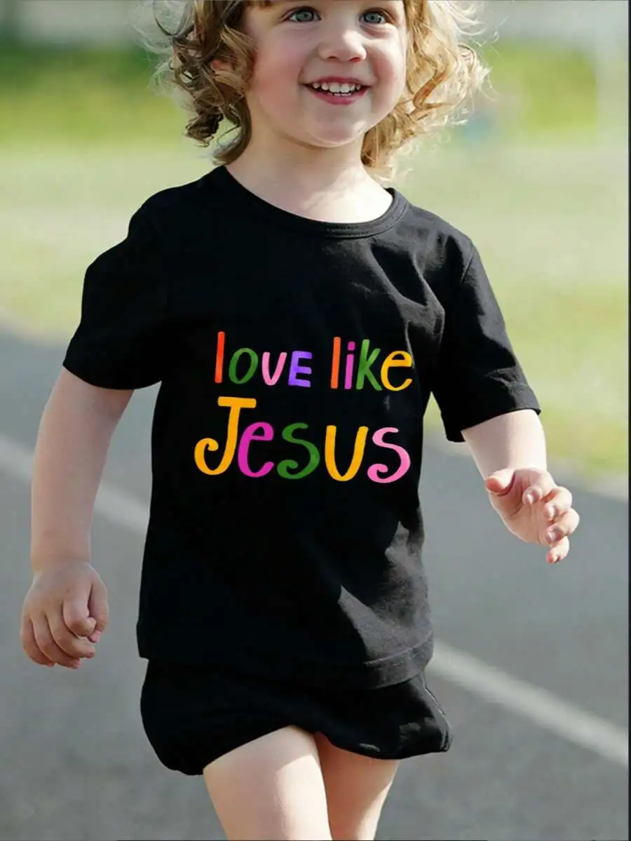 Casual Style For Both Boys And Girls Family Matching Shirts Love Like Jesus Text Design Summer Outdoor Gift For Kids