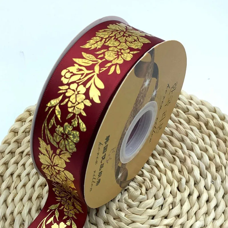 3.8cm Gold Rich flowers Satin Ribbons 48/240Yard Lucky chinese style fullness bless DIY Craft For bouquet gift pack Garment deco