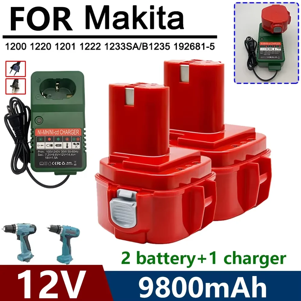 

12V 9800mAh Battery For Makita PA12 Ni-Mh Battery For Makita 1200 1220 1201 1222 1233SA/B1235 192681-5 Power Tool Batteries