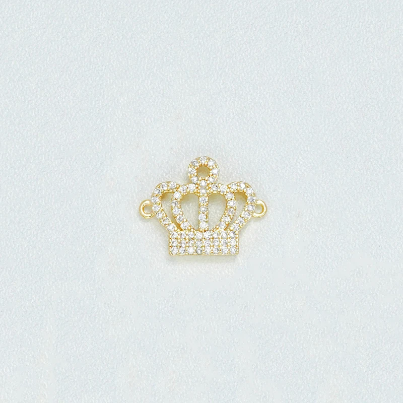 12 Pcs Copper Gold Plating Connector for Diy Bracelet Necklace Making Crown Heart Round Hollow Jewelry Inlay Zircon Accessories