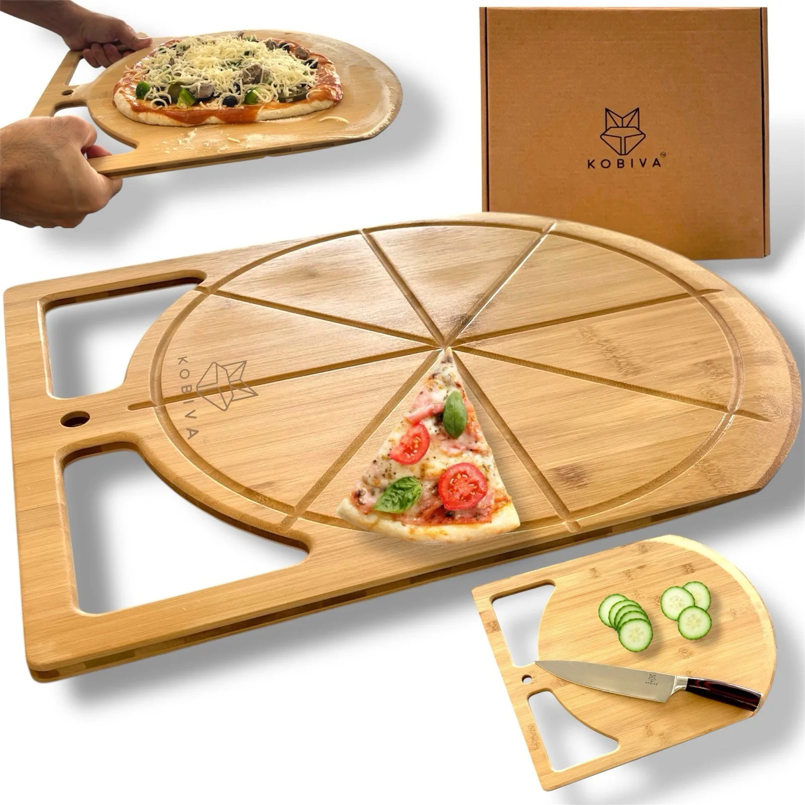 

17”x13.5” Wooden Pizza Peel & Bamboo Cutting Board – Dual Grip Paddle