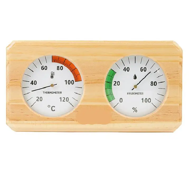 Sauna Room Thermometer and Hygrometer in Natural Wood Material with Optimized Layout for Instant Parameter Recognition