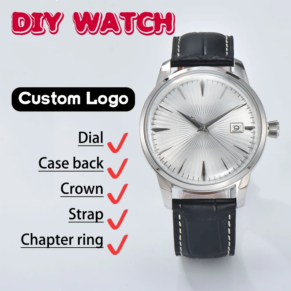 Custom watch NH35 automatic movement cocktail style watches stainless steel case leather strap men's watches support custom logo