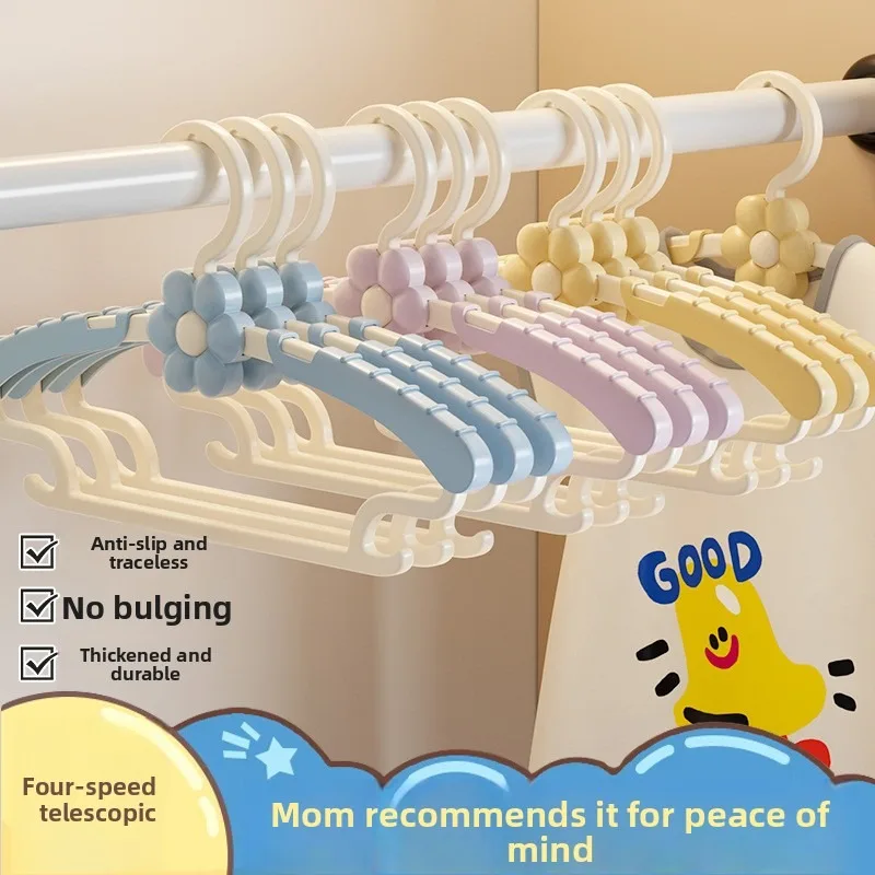 10PCS Thickened Non Slip Kids Clothes Hanger No Shoulder Mark Retractable Plastic Garment Rack for Baby Toddler Household Drying