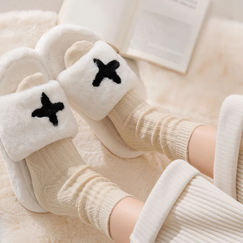 1 3 5 6 Pasang Kaos Kaki Wanita Campuran Wol Musim Gugur Musim Dingin Termal Motif Argyle Model Slouch Setengah Betis Bulu Halus Gaya Marled EU 35-42