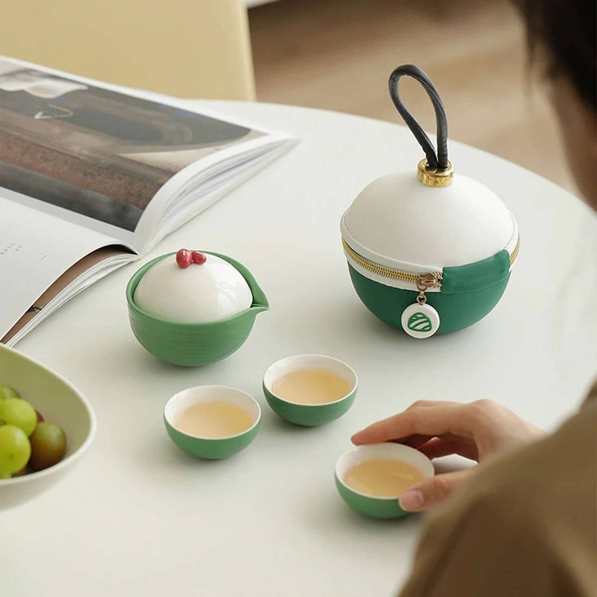 1 set Zongzi portable travel tea set outdoor travel single tea set simple teapot camping quick cup creative tea cup