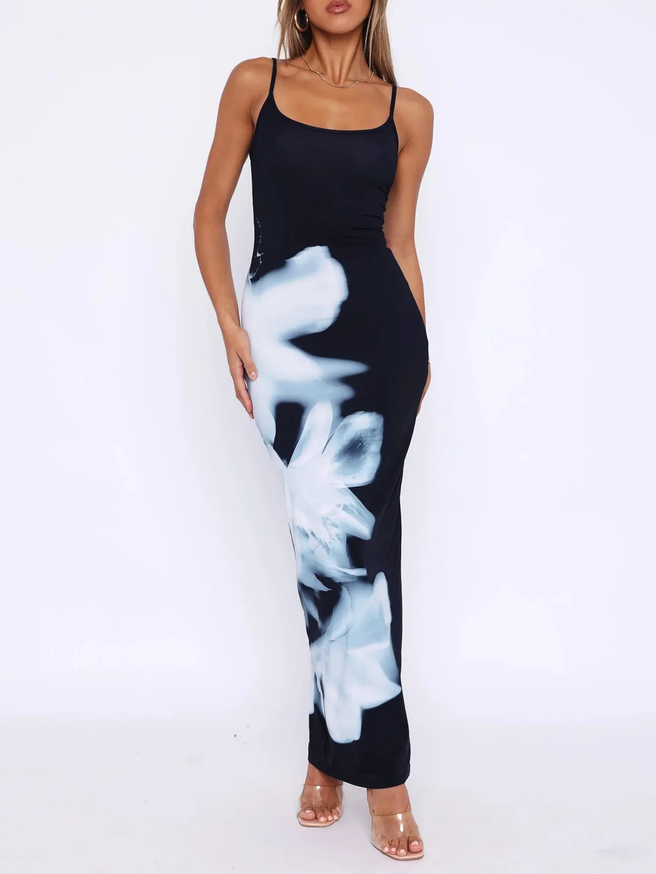 Elegancka Sukienka Maxi w Kwiaty 2025 Damska Sukienka Letnia na Ramiączkach Luksusowa Szyfonowa Sukienka Długa z Nadrukiem Boho Chic Plażowa Seksowna Obcisła Sukienka Szaty