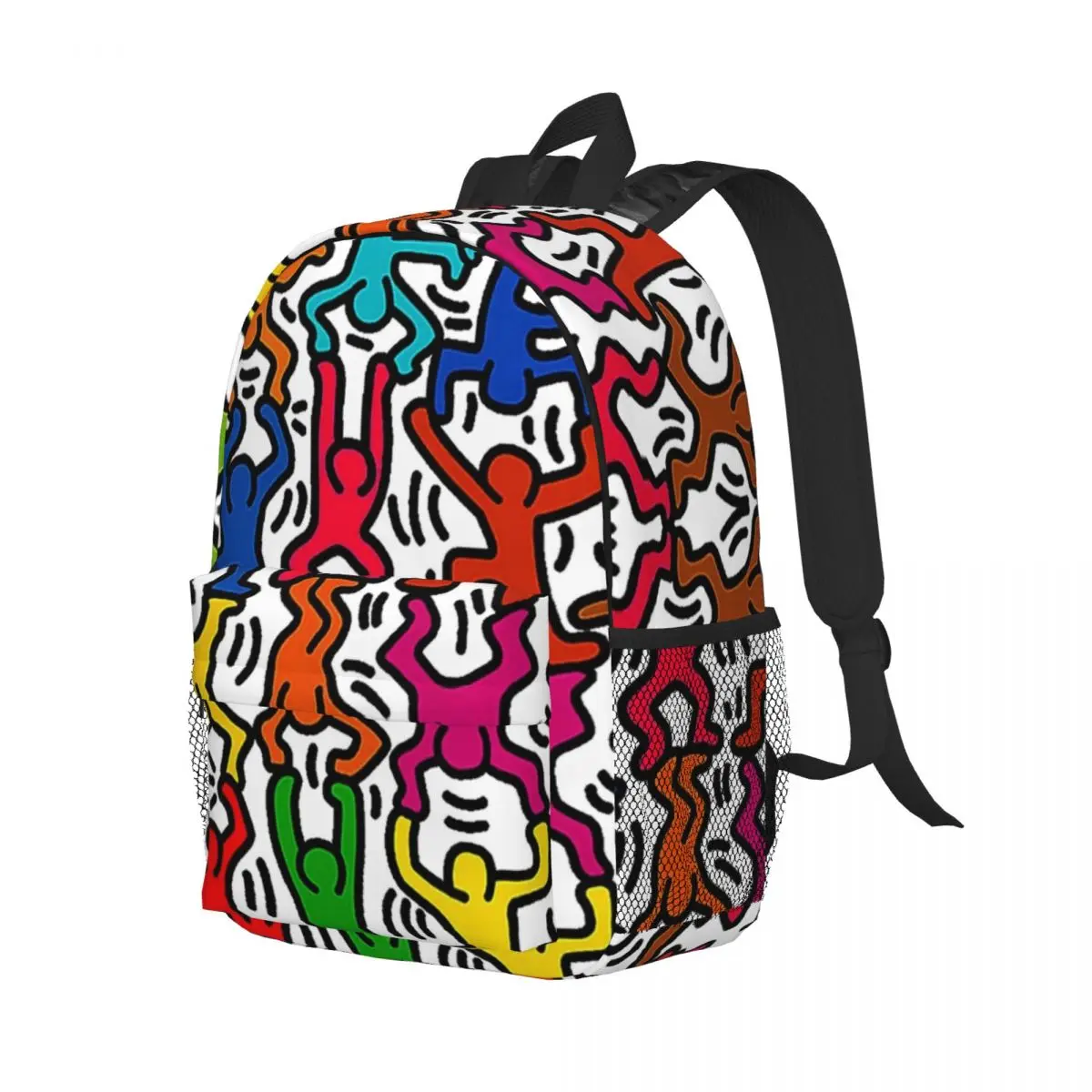 Geometric Colorful Haring Stick Figure Acrobats Backpack School College Students Bookbag 15 Inch Laptop Abstract Pop Art Bags