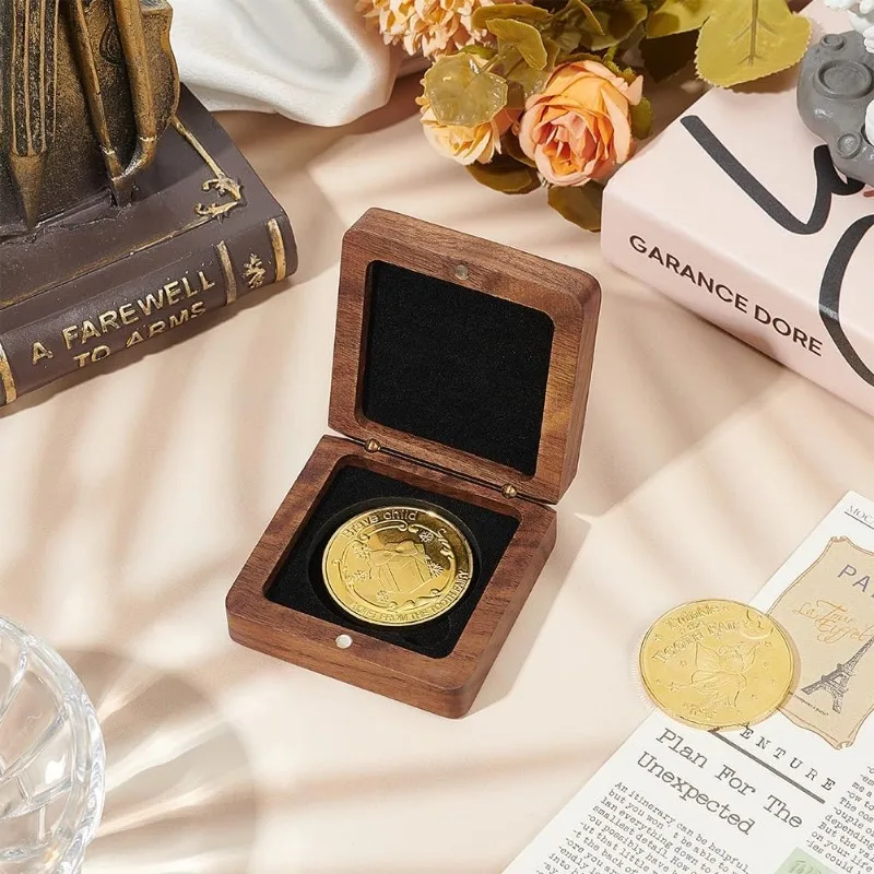 

1pc Single Wood Challenge Coin Presentation Display Gift Box with Black Velvet Inside 40mm Coin Storrage Box Clasp