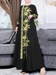 ZANZEA Women Stylish Floral Printed Maxi Dress Muslim Abaya Robe Femme Vintage Long Sleeve Sundress Vestidos IsIamic Clothing