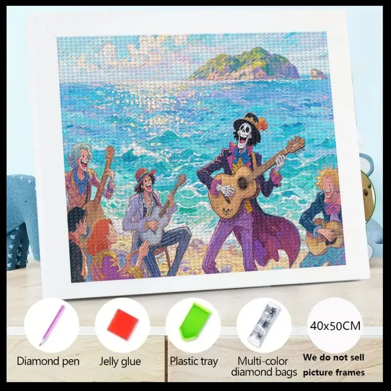 

1PC One Piece Brook & Friends 5D Diamond Painting Kit, Full Drill Anime Music Band Beach Scene DIY Crystal Rhinestone Art, Large