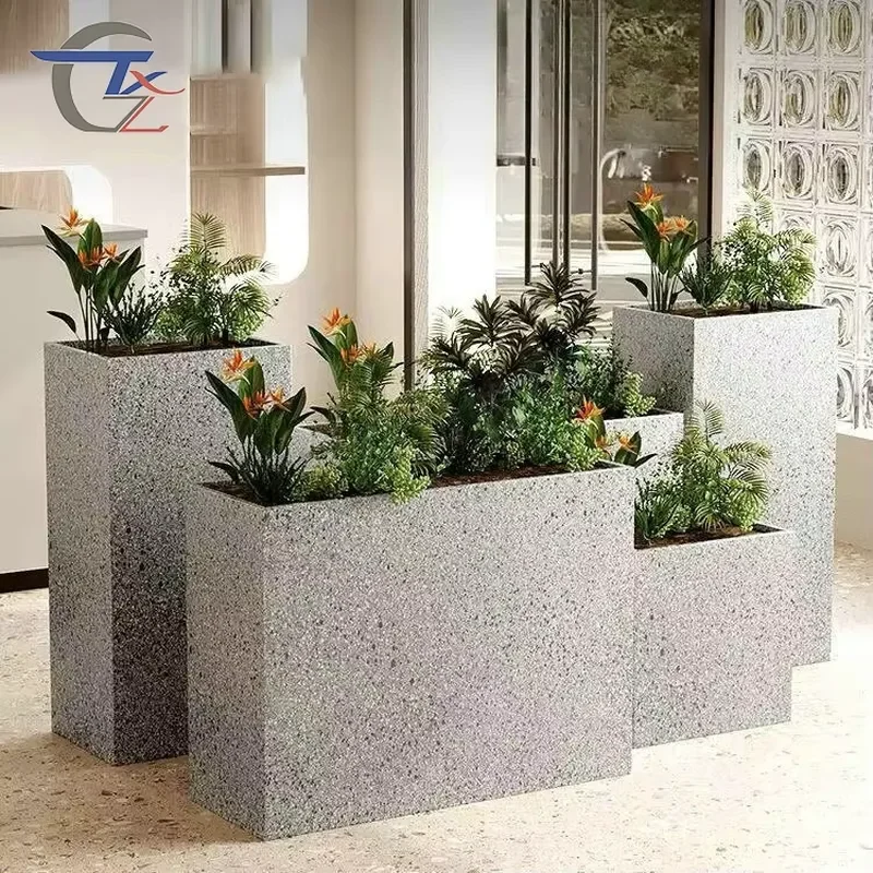 for Commercial Customizable Modern Square GRC Concrete Light Gray Outside Use Large Household Planters