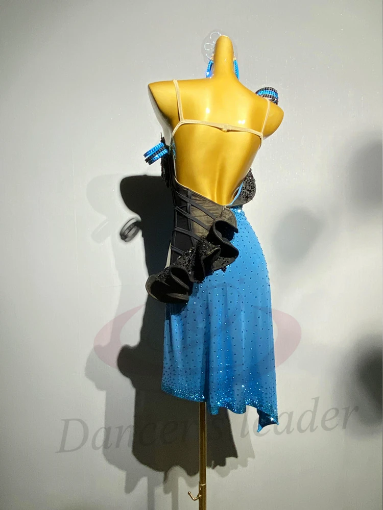 

Латинская танцовщица для взрослых и детей, элитное индивидуальное двухцветное платье с ремешком для танго, самбы, AB, каменное платье для выступлений