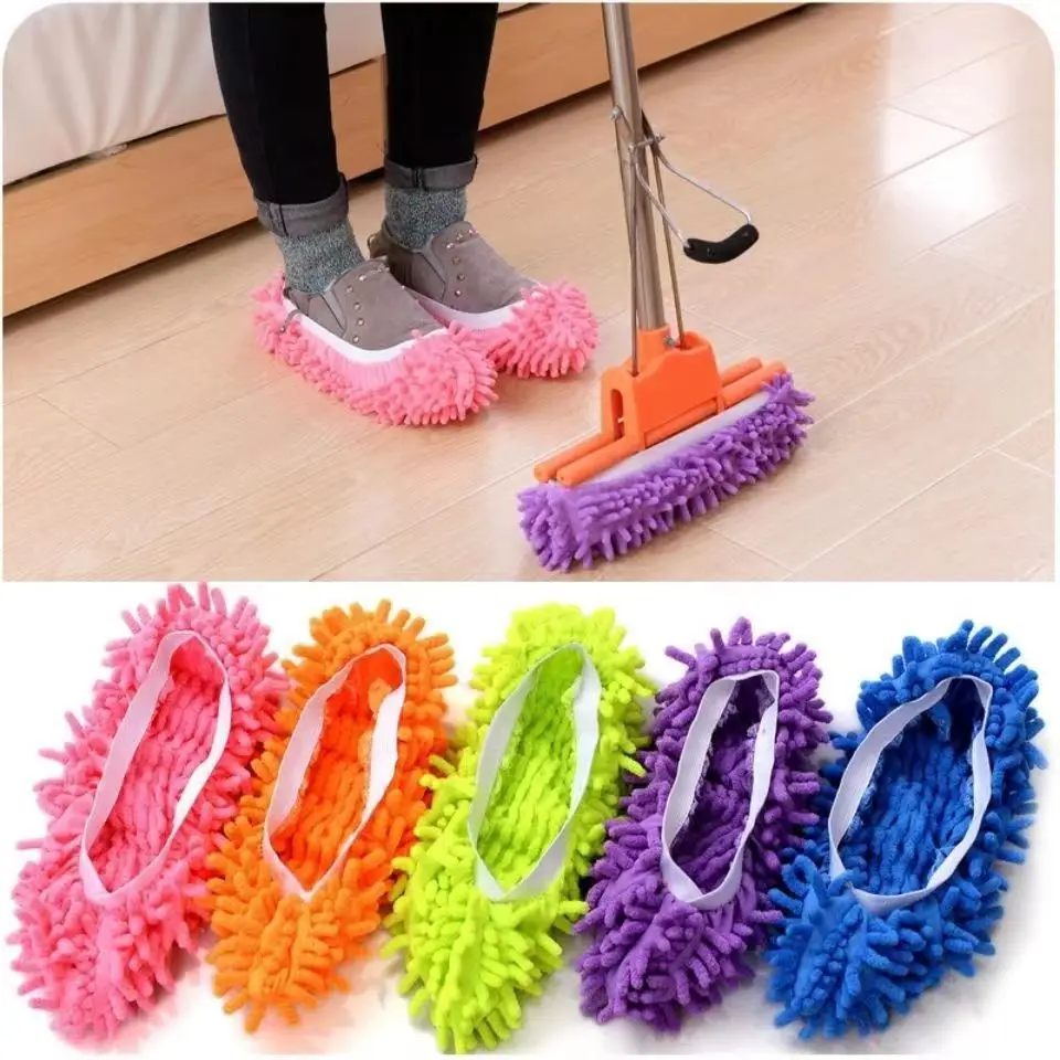 1Pair Dust Cleaner Grazing Slippers House Bathroom Floor Cleaning Mop Slipper Lazy Shoes Cover Chenille Duster Cloth