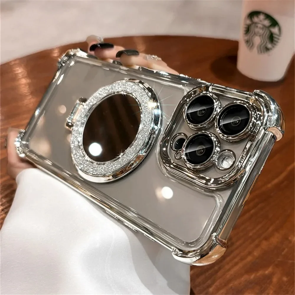 Glitter Makeup Mirror Holder Case For For Samsung Galaxy A55 A15 A54 A14 A35 A12 A05 A34 A52 A52S A03 A32 A53 A23 A05S A22 A73