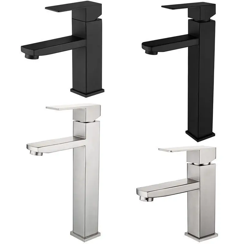 G1/2 Stainless Steel Bathroom Square Mixer Tap Black Hot and Cold Faucet Deck Mounted Basin Sink Faucets Washbasin Bathtub Tap