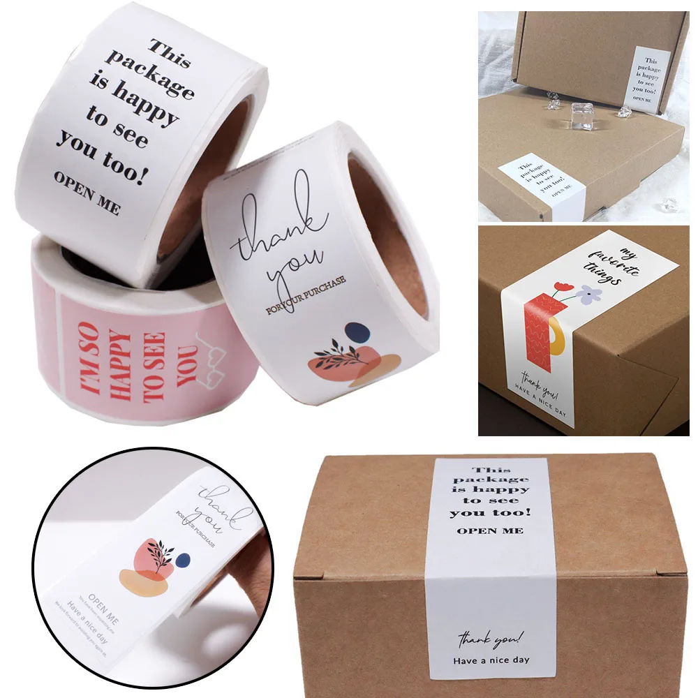 100pcs/roll Thank You Sticker Gift Box Sealing Minimalist Sticker Labels Business Gift Decor Sticker Packaging Decoration