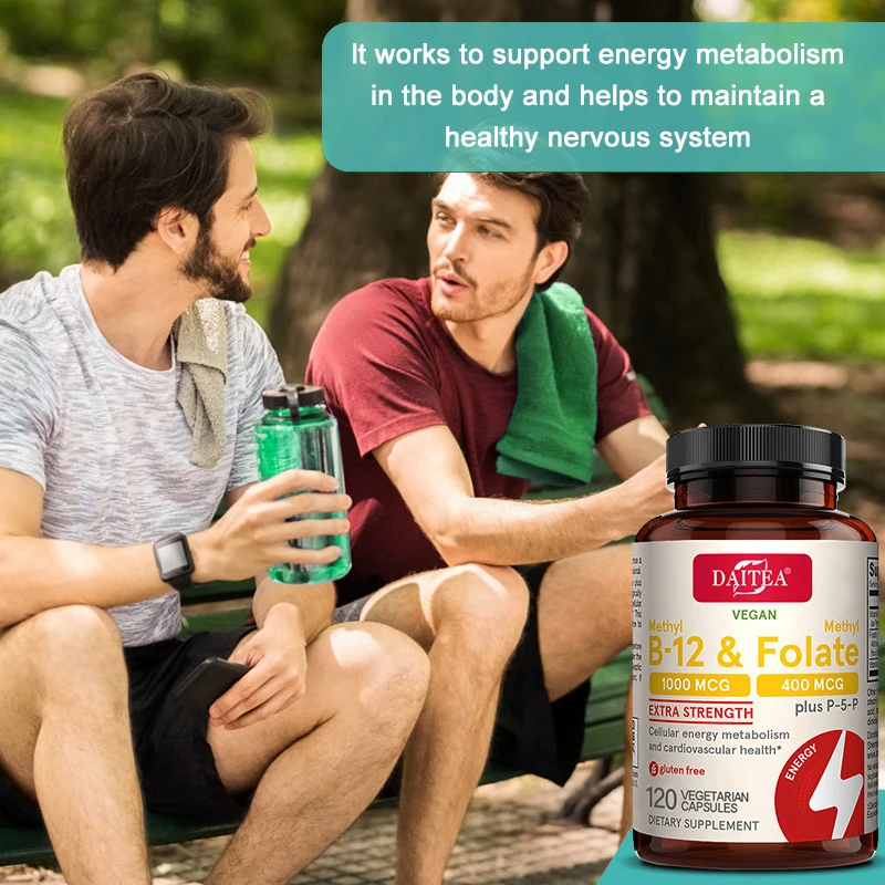 Daitea Methyl B-12 and Methylfolate - Bioactive Vitamins B12 and B9 - Support Energy Production, Brain Function