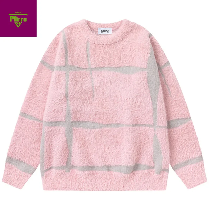 

Уличная одежда Harajuku Хип-хоп Негабаритные свитера Лоскутные свободные свитера Y2K Вязаные джемперы Мужские повседневные свободные свитера Трикотаж