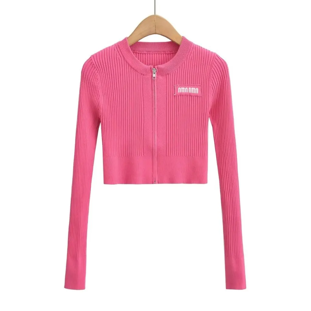 

Women's Slim-fit Long-Sleeved Knitted Cardigan Fashion Spice Girl Style Age-reducing Short Zipper Top Pure Desire Autumn
