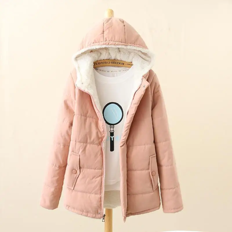 Winter Hooded Fleece Lined Thicken Parkas Women Warm Snow Jacket Cotton Padded Casual Korean Plush Coat Lambwool Outwear