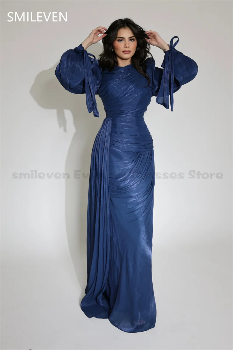 Smileven modesto vestido de baile mangas compridas arábia saudita vestidos de noite de comprimento total elegante luxo formal ocasião vestido personalizado