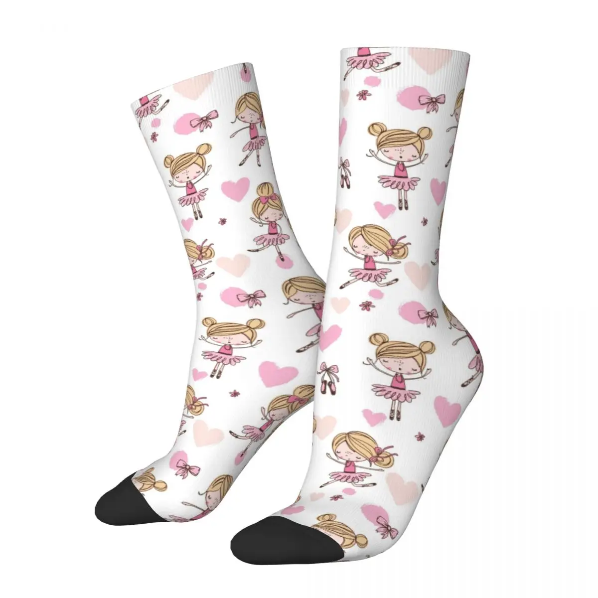 Hip-hop Ballet Heart Basketball Socks Cute Cartoon Polyester Crew Socks for Women Men Non-slip