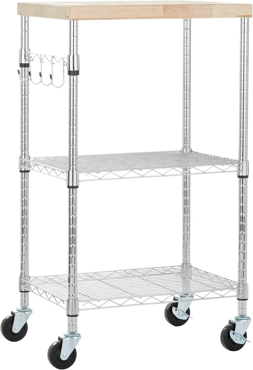 Kitchen Storage Microwave Rack Cart on Caster Wheels with Adjustable Shelves, 175 Pound Capacity, 21 x 15 x 36.7 inches