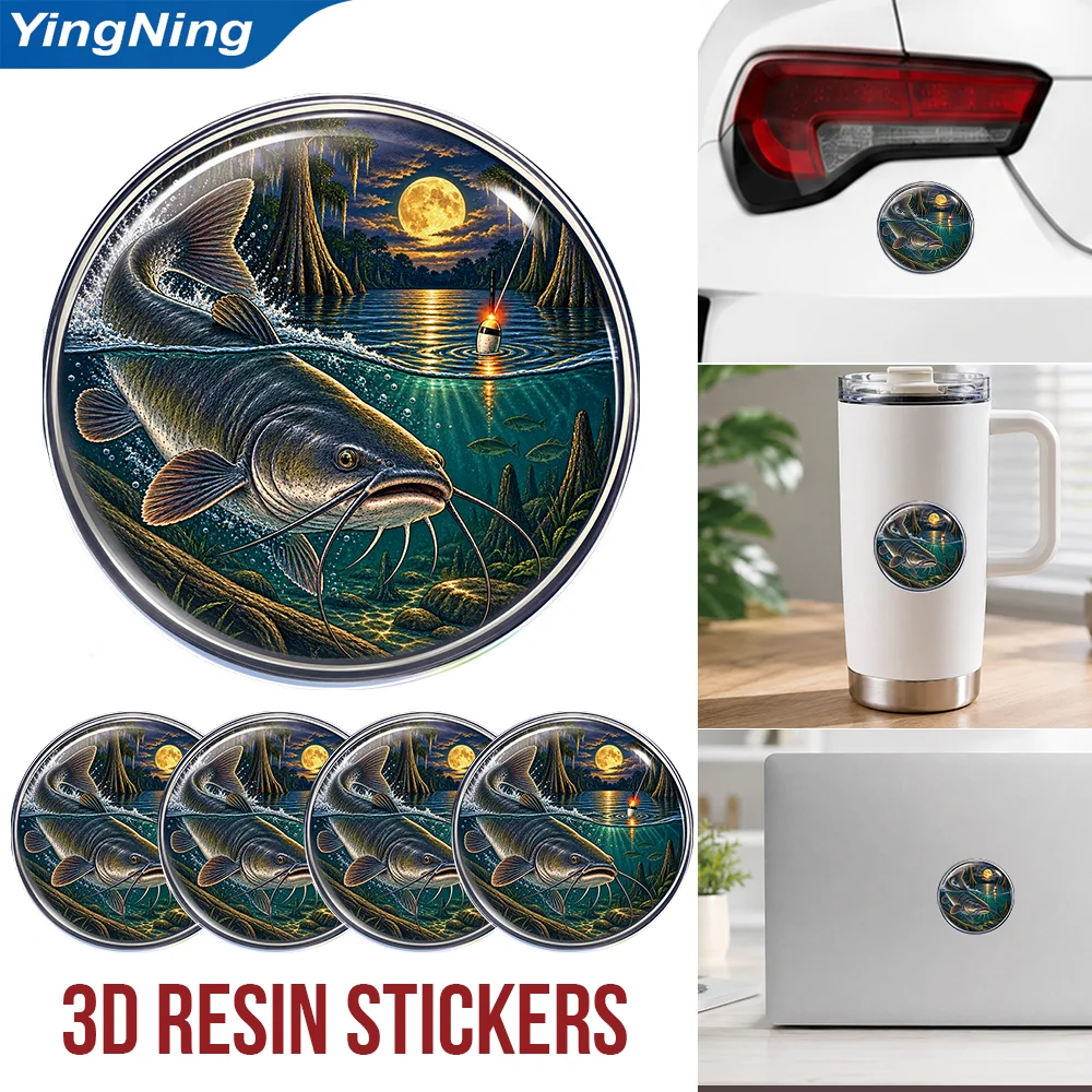Channel Catfish Fishing 3D Resin Domed Sticker Waterproof Self Adhesive Fish Decal for Car Truck Tackle Box Cooler Angler Gift