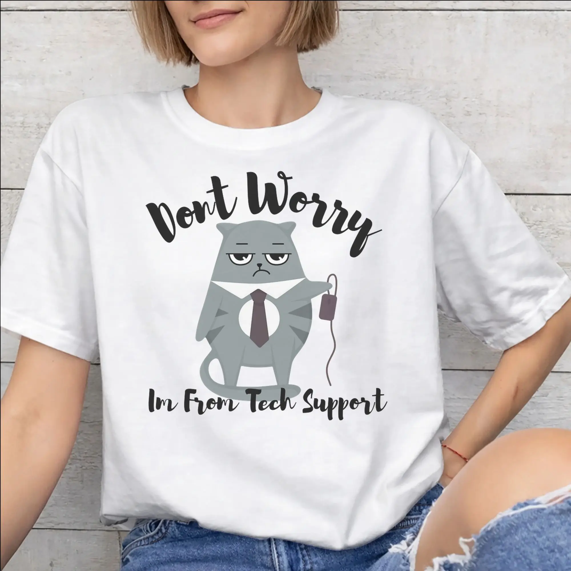Printed Don't worry I'm from Tech Support  T Shirt For Unisex  Cotton T-shirts Short Sleeve Clothing