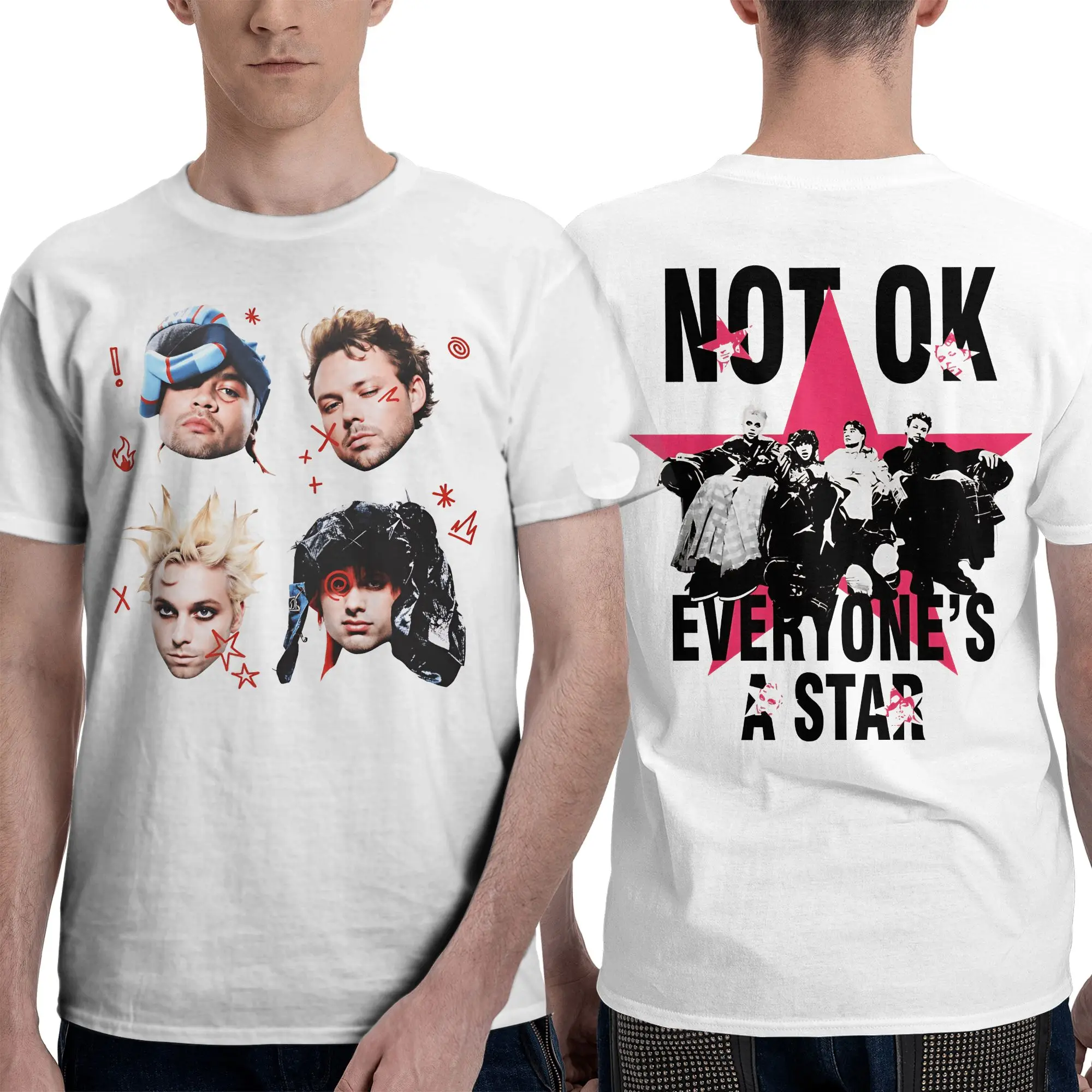 Band 5 S-Seconds of Summer 5SOS T Shirt Summer  Streetwear T Shirts 100% Cotton Hipster For Mens Short-Sleeved Casual Top Tees