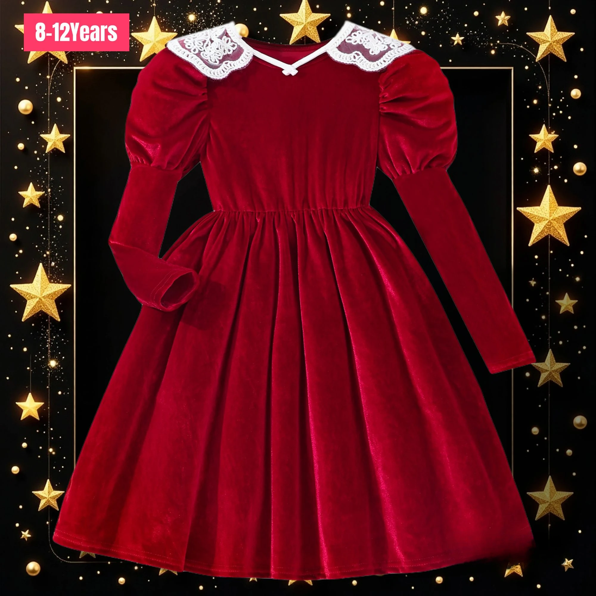 

New Christmas Teen Girls Dress Long Sleeve Spring Autumn Solid Color Children Dress Casual Warm Soft Comfortable Girls Clothing