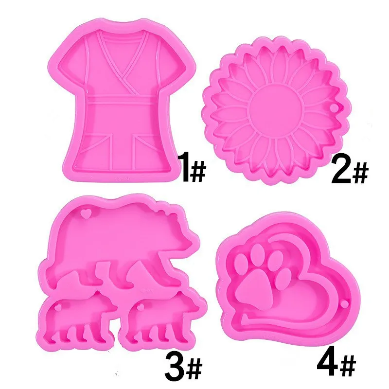 Nurse Clothes Love Heart Dog's Paw SUNFLOWER Polar Bear Keychain Epoxy Mold Decorative Pendant Silicone Mould