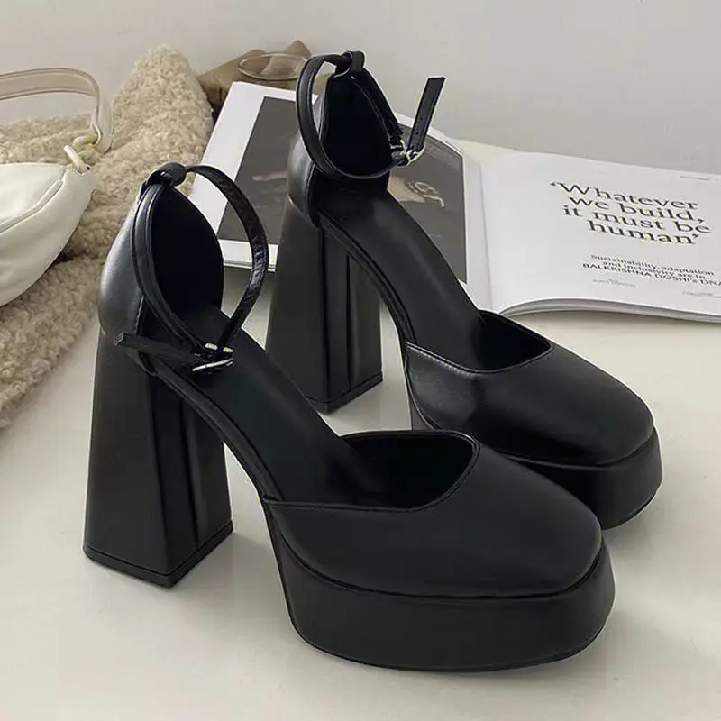 Elegant High Heels Shoes Female 2023 Sexy Ankle Straps Black White Women\'s Heeled Platform Party Shoe Dress Pumps Ladies