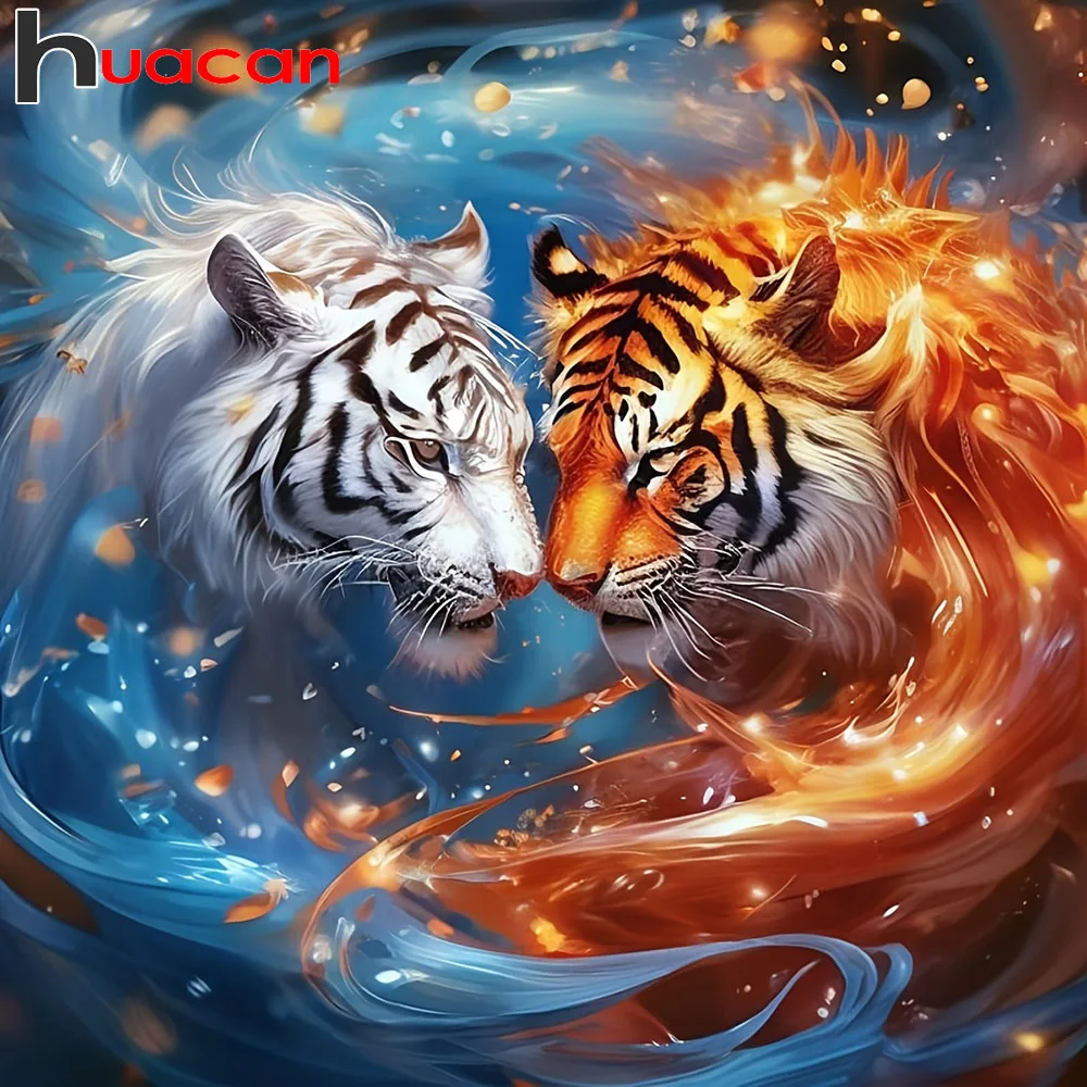 Huacan 5D DIY Diamond Painting Water-Fire Tiger Diamond Mosa