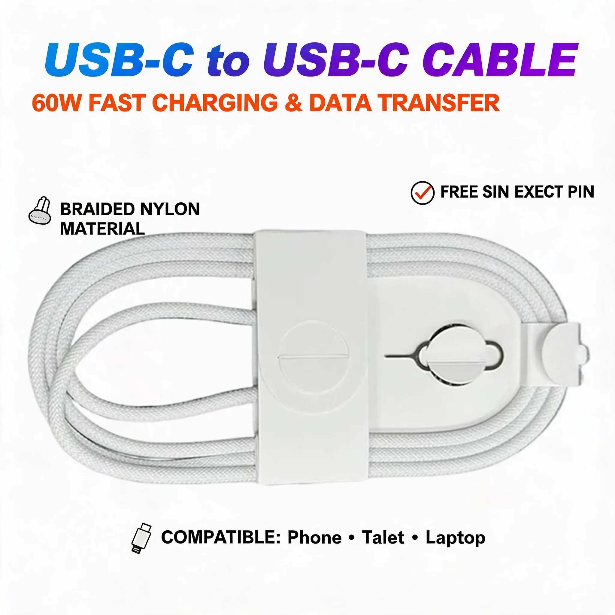 Phone Accessories Unique - 1-50 Adet 60W Tip C Örgülü
