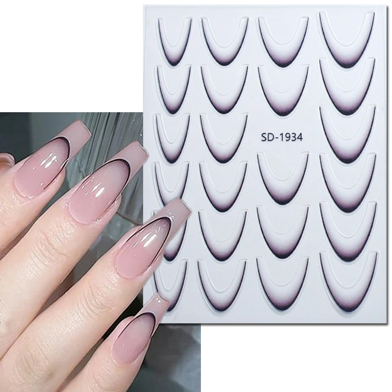 

5d Emboss Nail Art Stickers Gradient Black Color French Tips Adhesive Sliders Nail Decals For Manicure Tips Accessories