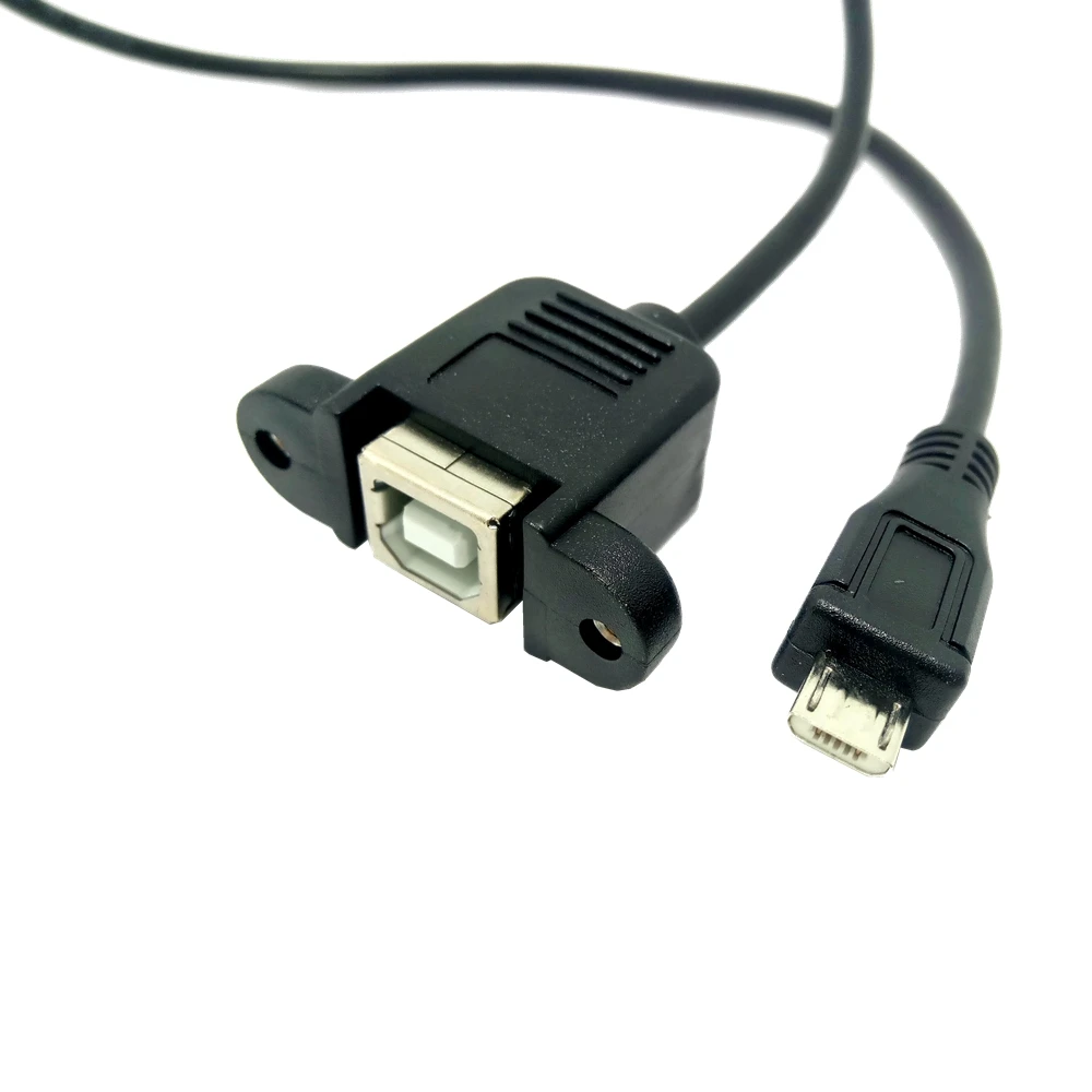 Micro USB to USB 2.0 Type B Female Cable Extension Cable with Panel Mount Screw Hole Lock Connector Adapter 0.3 M 0.5 M