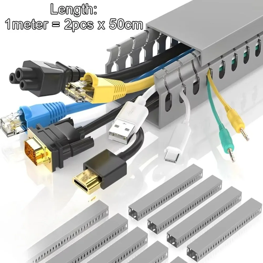 PVC Cable Trunking 1m Cable Holder Wire Hider Junction Box Cable Management Tray for Distribution Cabinet & Desk Wire Organizer