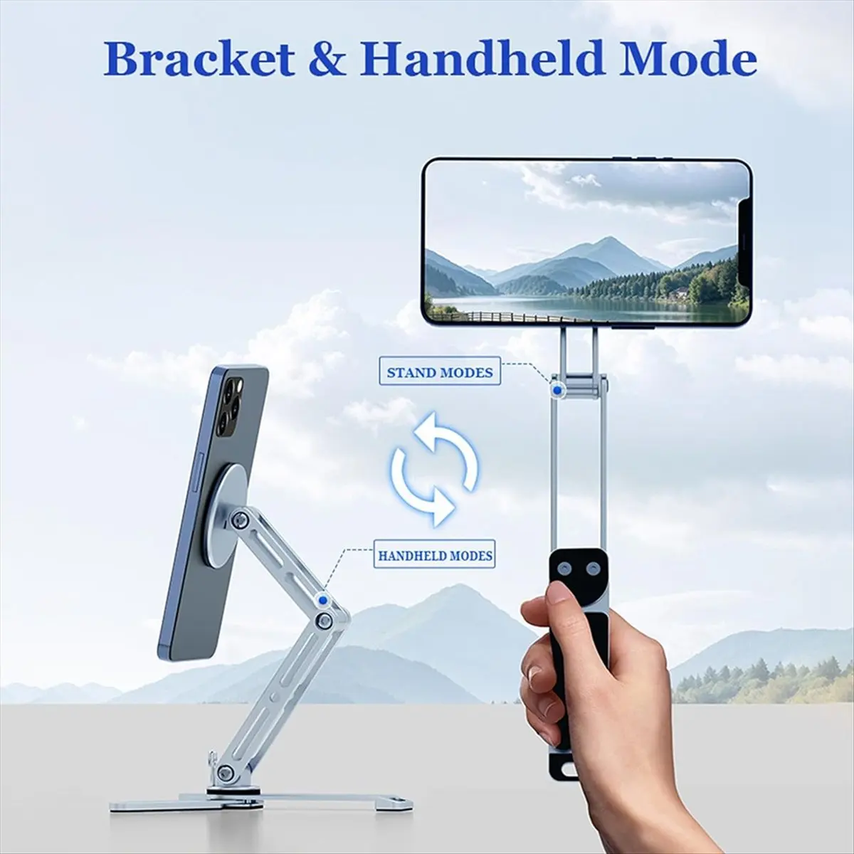 AAAE 2-in-1 for Phone Tablet Holder Stand Selfie Stick Aluminum 360°Rotatable Foldable for Travel&Desktop