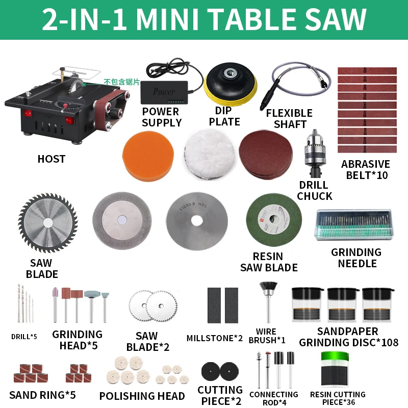 

200W Table Saw Belt Sander 2 In 1 Machine Kit Variable Speed Circular Bench Saw 30mm Depth DIY Benchtop Sanding Cutting Machine