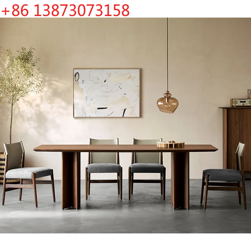 

Moon Semicircle Североамериканский черный орех Длинный обеденный стол Ваби Прямоугольный обеденный стол из массива дерева и комбинация стула