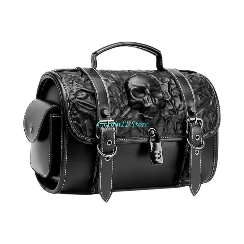 

Y1UB Handcrafted PU Leather Motorcycle Saddles Bag Punk Skull Designs Bag for Bikes
