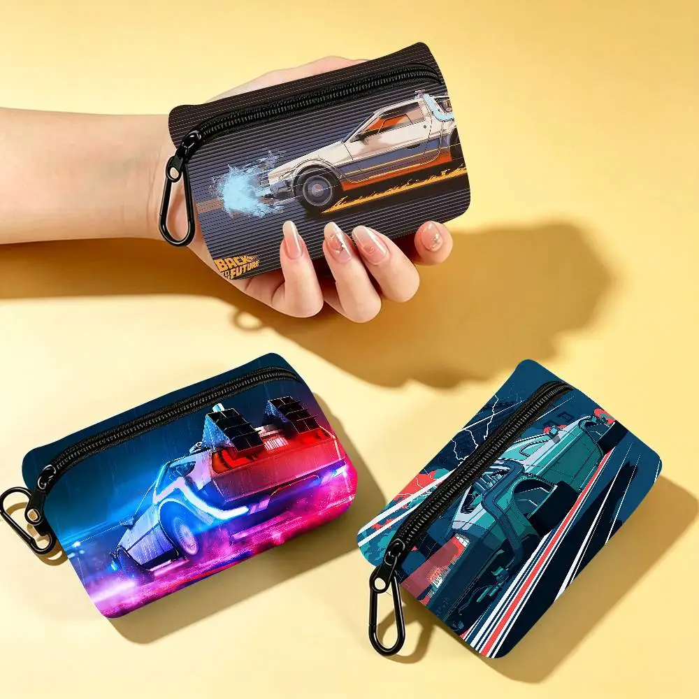 Movie Back To The Future Multifunctional Oxford Cloth Small Pouch With Hook Mini Coin Wallet Earbud Storage Bag