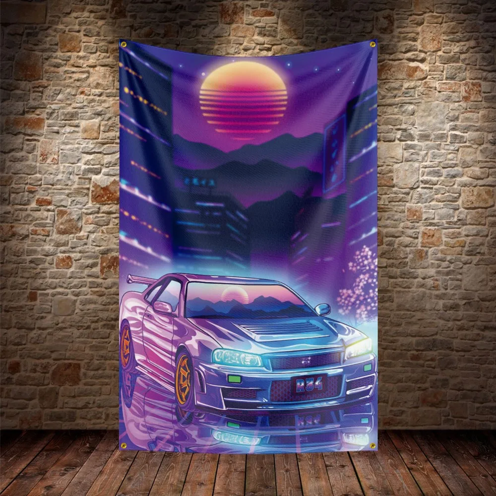 3X5Ft JDM Gtr Flag Polyester Digital Printing Car Banner For Decor 35