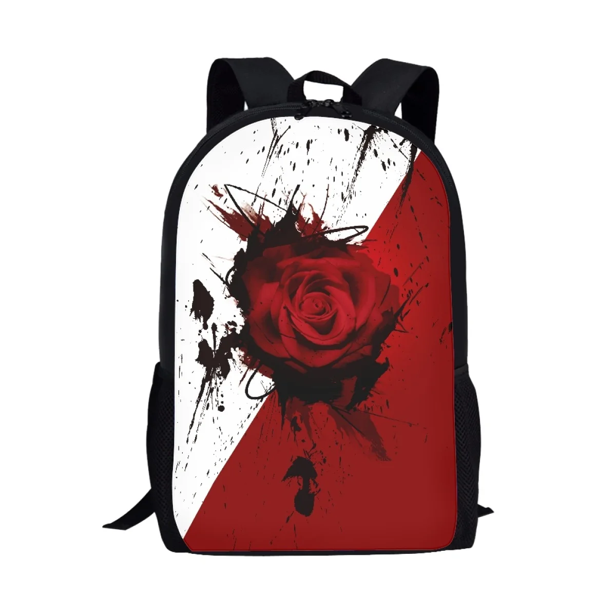 

Gradient Color Splash Ink Red Rose Backpack Mulit Side Pocket Adjustable Schoolbag Internal Students Polyester Fabric Satchel